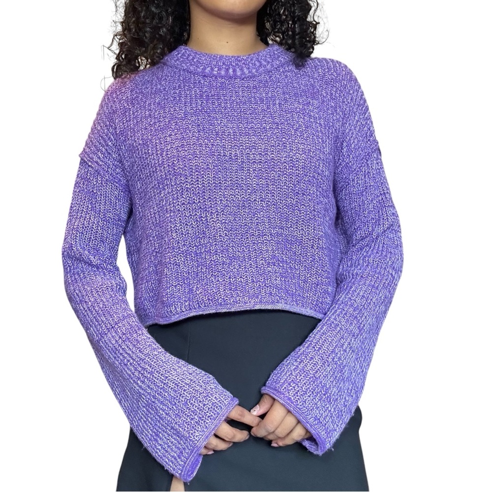 Purple Knit Sweater with Bell Sleeves